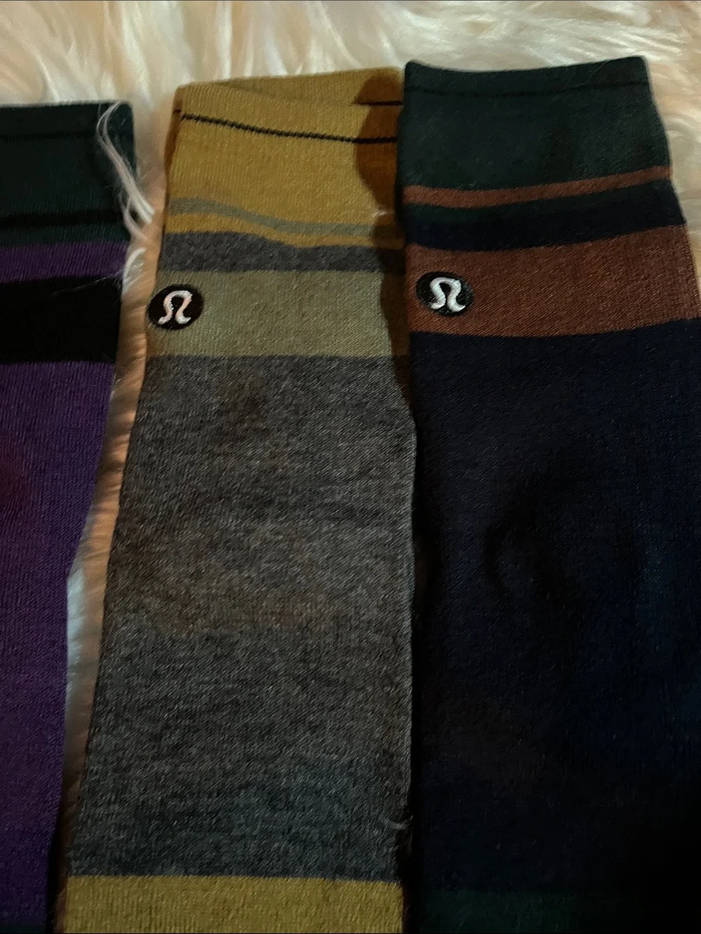 lululemon athletica Men’s Striped Crew Socks - Purple, Gray & Green (3 Pack)